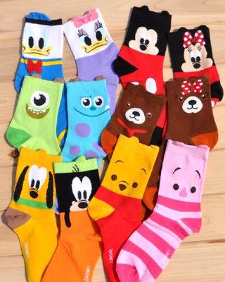 5雙 迪士尼女可愛AB女襪 全棉中筒襪 組合卡通動物萌襪子H598